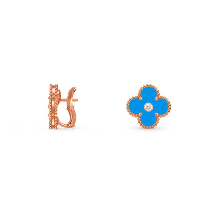 [KELA]15MM CLOVER FLOWER STUD EARRINGS DIAMOND-ROSE GOLD COLLECTION