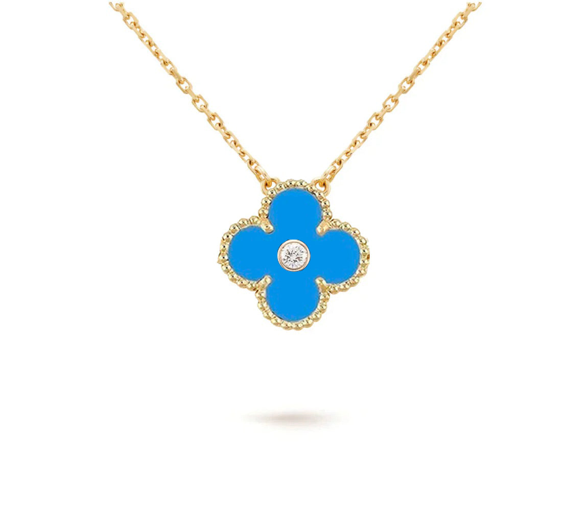 [KELA]15MM CLOVER FLOWER DIAMOND PENDANT NECKLACE COLLECTION
