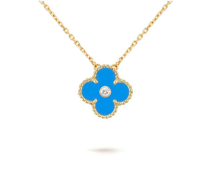 [KELA]15MM CLOVER FLOWER DIAMOND PENDANT NECKLACE COLLECTION