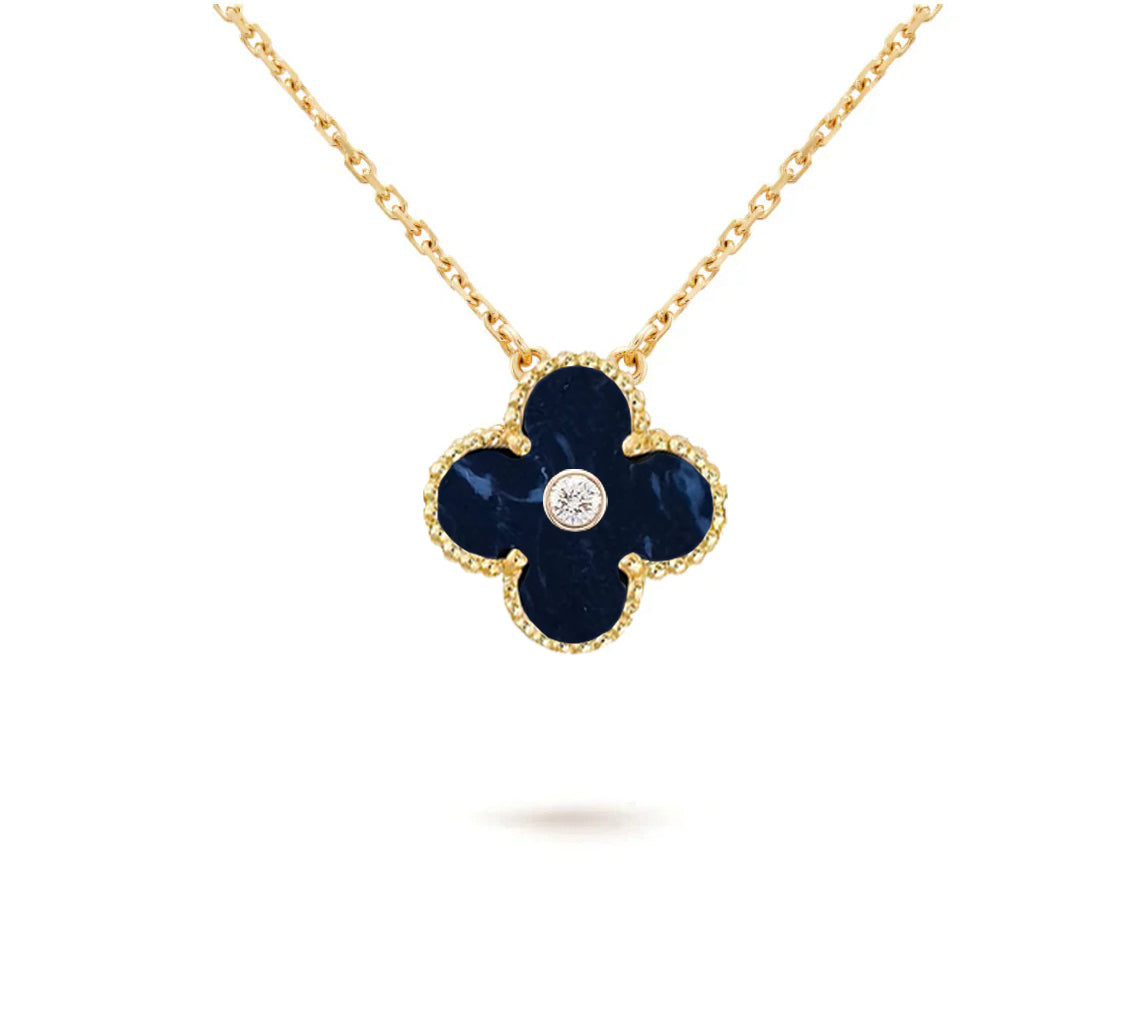 [KELA]15MM CLOVER FLOWER DIAMOND PENDANT NECKLACE COLLECTION