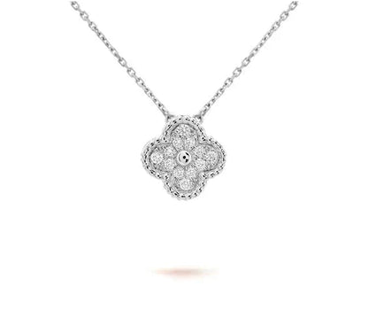 [KELA]15MM CLOVER FLOWER PENDANT NECKLACE WHITE GOLD COLLECTION