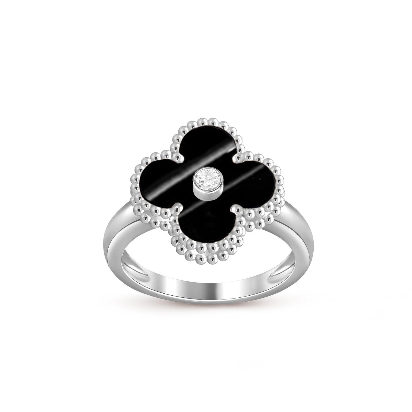 [KELA]LUCKY CLOVER DIAMOND-ACCENT WHITE GOLD RING COLLECTION