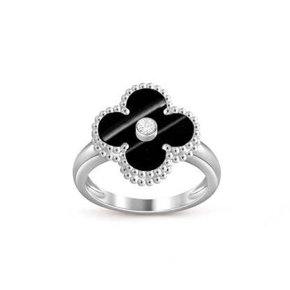 [KELA]LUCKY CLOVER DIAMOND-ACCENT WHITE GOLD RING COLLECTION