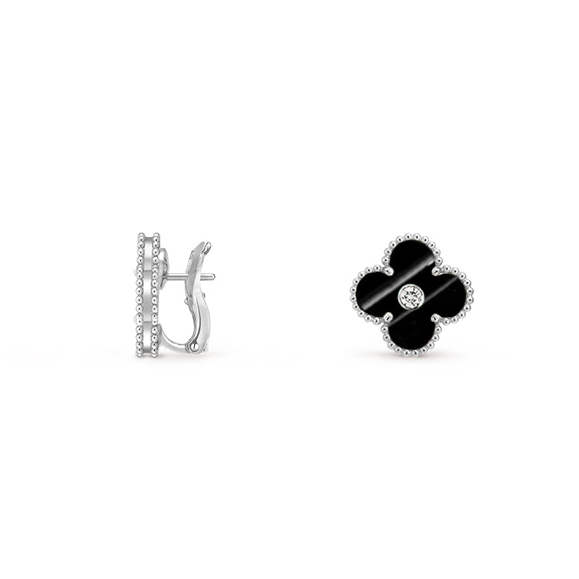 [KELA]15MM CLOVER FLOWER STUD EARRINGS DIAMOND-WHITE GOLD COLLECTION