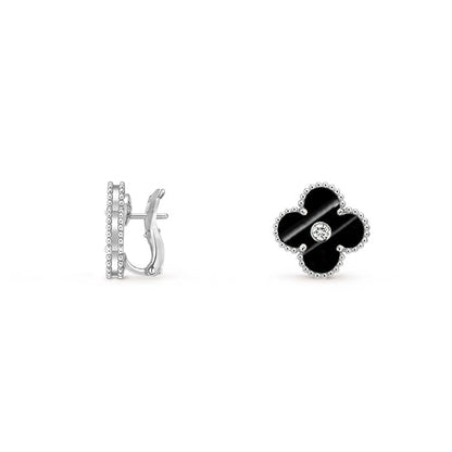 [KELA]15MM CLOVER FLOWER STUD EARRINGS DIAMOND-WHITE GOLD COLLECTION