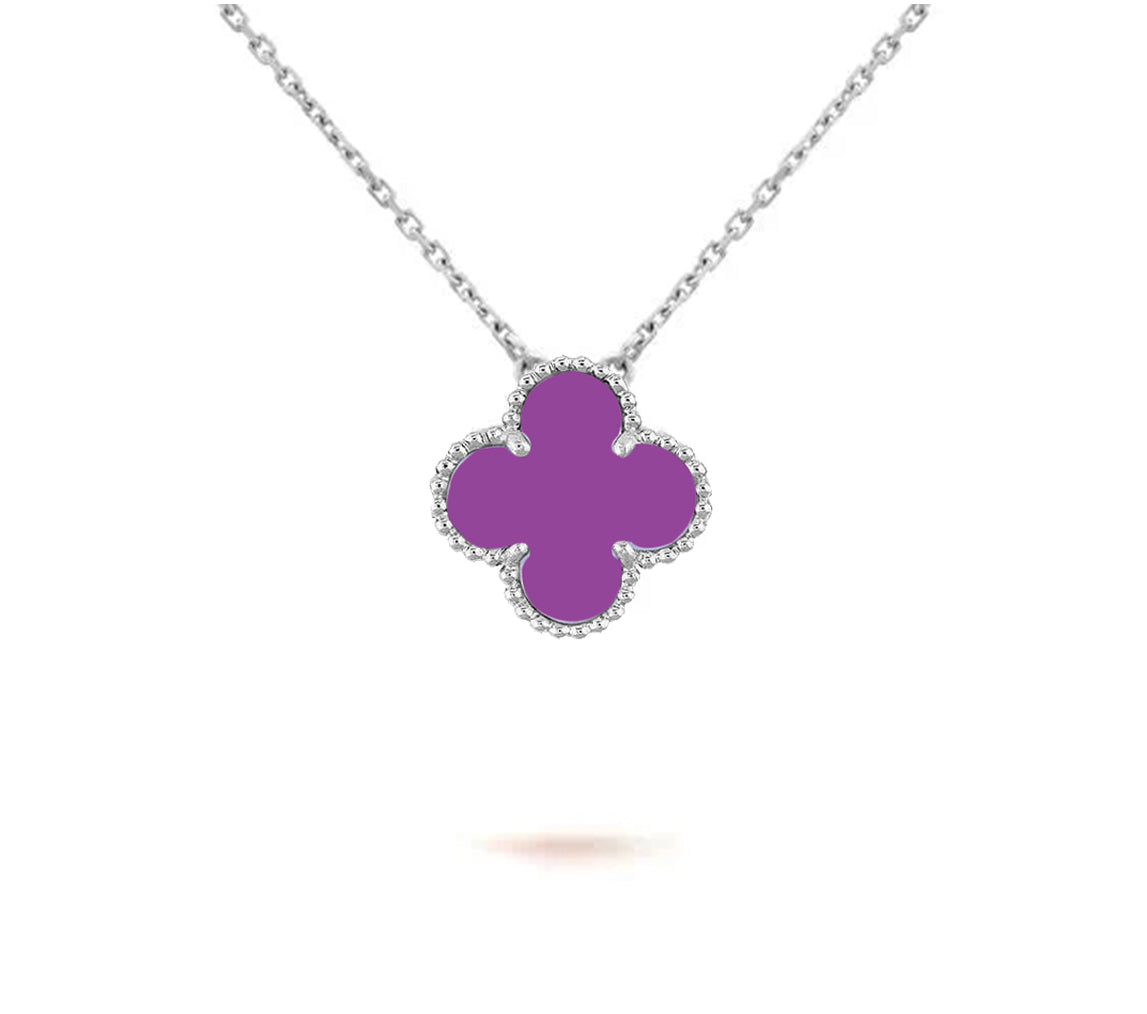 [KELA]15MM CLOVER FLOWER PENDANT NECKLACE WHITE GOLD COLLECTION