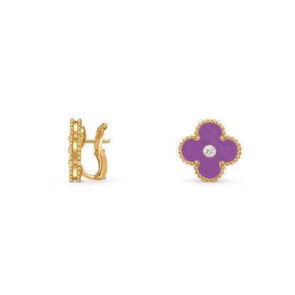 [KELA]15MM CLOVER FLOWER STUD EARRINGS DIAMOND-GOLD COLLECTION