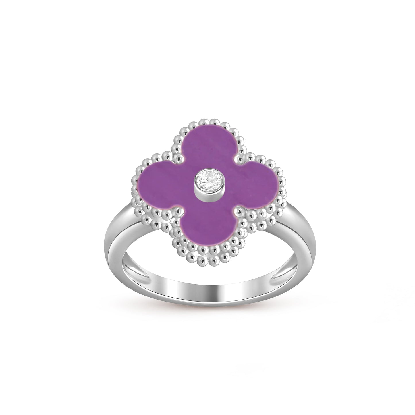 [KELA]LUCKY CLOVER DIAMOND-ACCENT WHITE GOLD RING COLLECTION