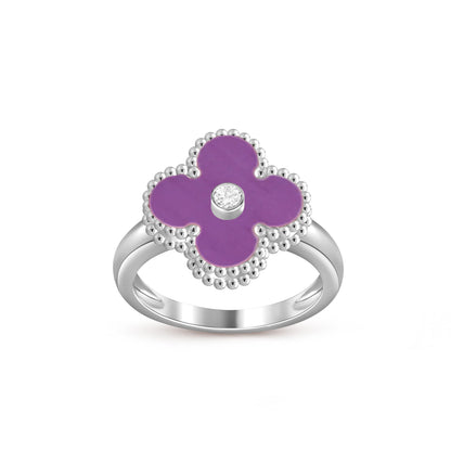 [KELA]LUCKY CLOVER DIAMOND-ACCENT WHITE GOLD RING COLLECTION