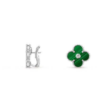 [KELA]15MM CLOVER FLOWER STUD EARRINGS DIAMOND-WHITE GOLD COLLECTION