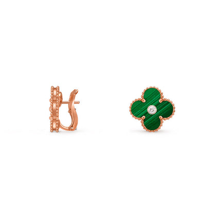 [KELA]15MM CLOVER FLOWER STUD EARRINGS DIAMOND-ROSE GOLD COLLECTION