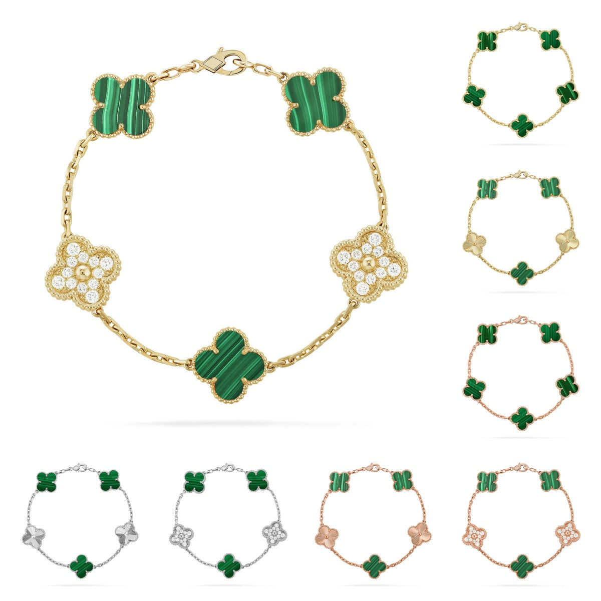 [KELA]LUCKY CLOVER 5-MOTIF BRACELET - MALACHITE COLLECTION