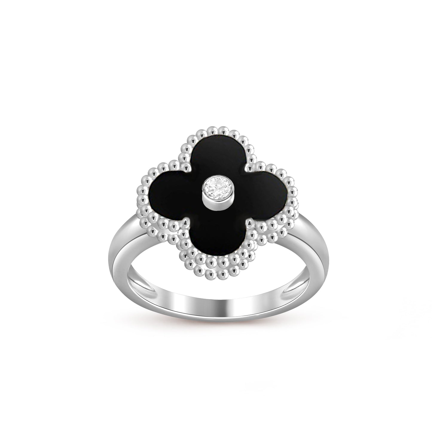 [KELA]LUCKY CLOVER DIAMOND-ACCENT WHITE GOLD RING COLLECTION