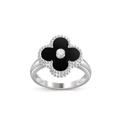 [KELA]LUCKY CLOVER DIAMOND-ACCENT WHITE GOLD RING COLLECTION