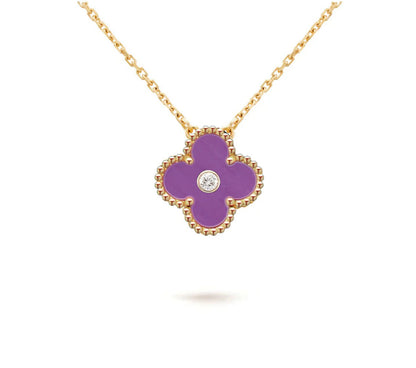 [KELA]15MM CLOVER FLOWER DIAMOND PENDANT NECKLACE COLLECTION