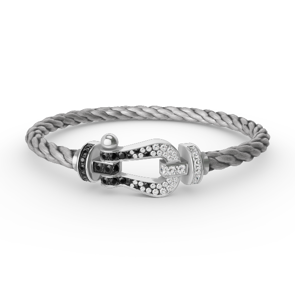 [KELA]FORCE LARGE HORSESHOE BLACK & WHITE DIAMOND BRACELET - WHITE GOLD