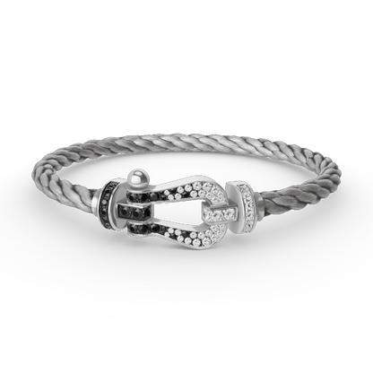 [KELA]FORCE LARGE HORSESHOE BLACK & WHITE DIAMOND BRACELET - WHITE GOLD