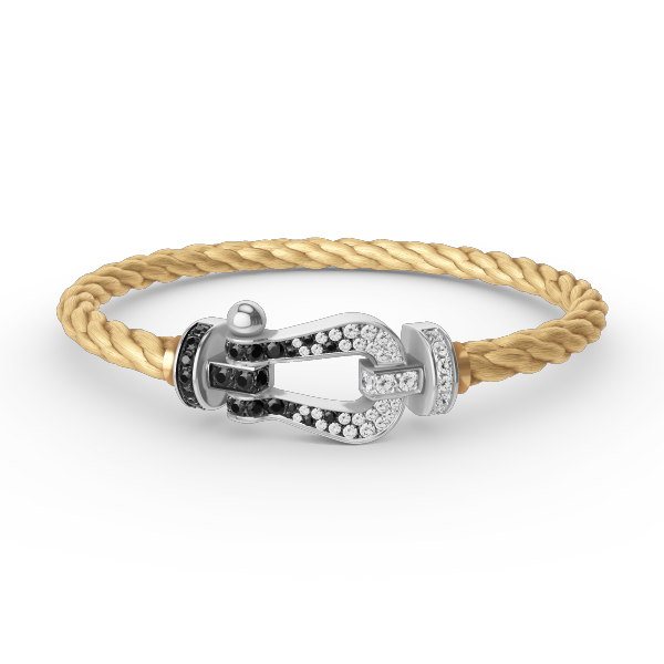 [KELA]FORCE LARGE HORSESHOE BLACK & WHITE DIAMOND BRACELET - WHITE GOLD