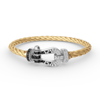 [KELA]FORCE LARGE HORSESHOE BLACK & WHITE DIAMOND BRACELET - WHITE GOLD