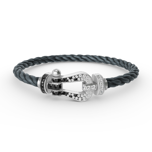 [KELA]FORCE LARGE HORSESHOE BLACK & WHITE DIAMOND BRACELET - WHITE GOLD