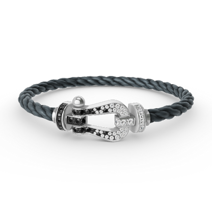 [KELA]FORCE LARGE HORSESHOE BLACK & WHITE DIAMOND BRACELET - WHITE GOLD