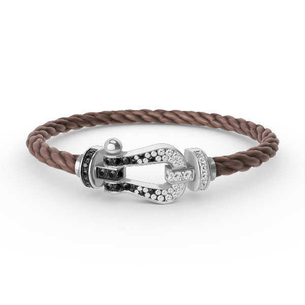 [KELA]FORCE LARGE HORSESHOE BLACK & WHITE DIAMOND BRACELET - WHITE GOLD