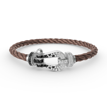 [KELA]FORCE LARGE HORSESHOE BLACK & WHITE DIAMOND BRACELET - WHITE GOLD