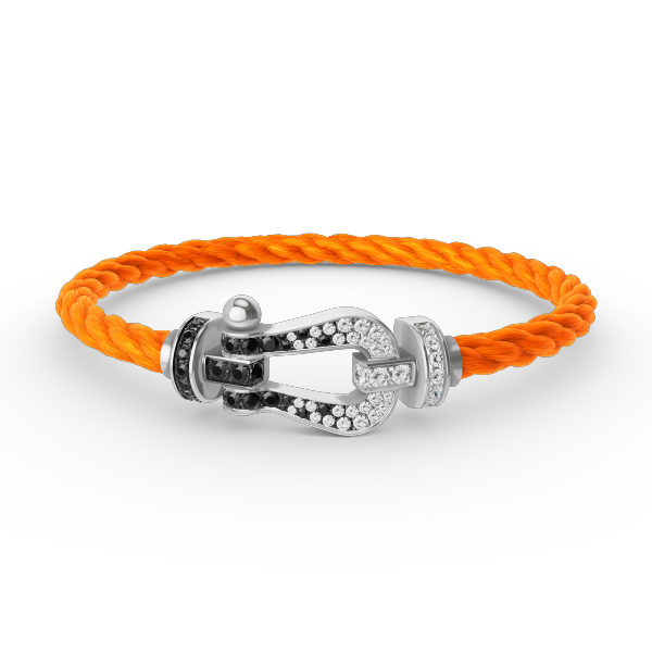 [KELA]FORCE LARGE HORSESHOE BLACK & WHITE DIAMOND BRACELET - WHITE GOLD