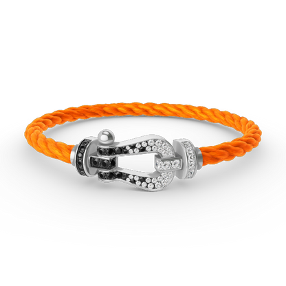 [KELA]FORCE LARGE HORSESHOE BLACK & WHITE DIAMOND BRACELET - WHITE GOLD