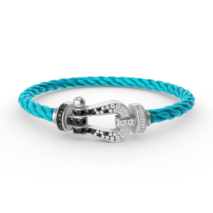 [KELA]FORCE LARGE HORSESHOE BLACK & WHITE DIAMOND BRACELET - WHITE GOLD
