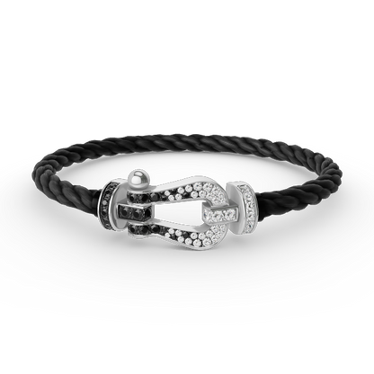 [KELA]FORCE LARGE HORSESHOE BLACK & WHITE DIAMOND BRACELET - WHITE GOLD