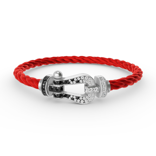 [KELA]FORCE LARGE HORSESHOE BLACK & WHITE DIAMOND BRACELET - WHITE GOLD