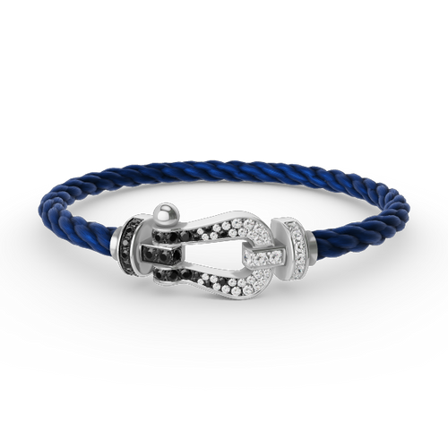 [KELA]FORCE LARGE HORSESHOE BLACK & WHITE DIAMOND BRACELET - WHITE GOLD