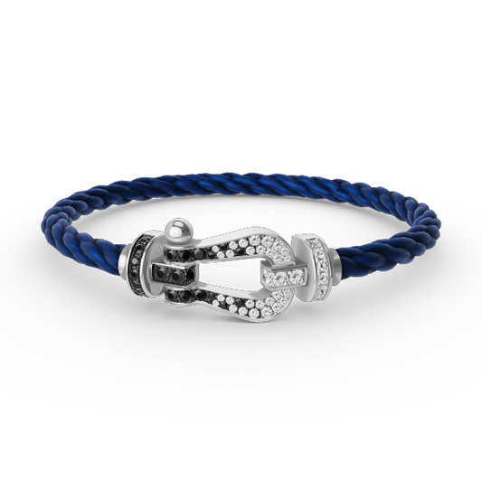 [KELA]FORCE LARGE HORSESHOE BLACK & WHITE DIAMOND BRACELET - WHITE GOLD