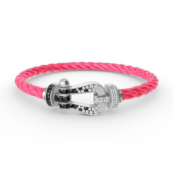 [KELA]FORCE LARGE HORSESHOE BLACK & WHITE DIAMOND BRACELET - WHITE GOLD