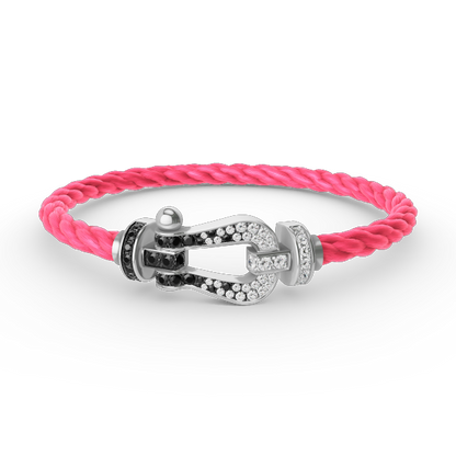 [KELA]FORCE LARGE HORSESHOE BLACK & WHITE DIAMOND BRACELET - WHITE GOLD