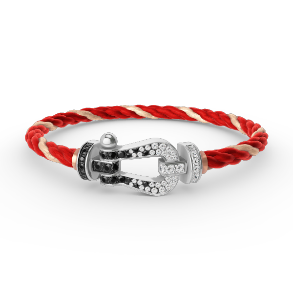 [KELA]FORCE LARGE HORSESHOE BLACK & WHITE DIAMOND BRACELET - WHITE GOLD