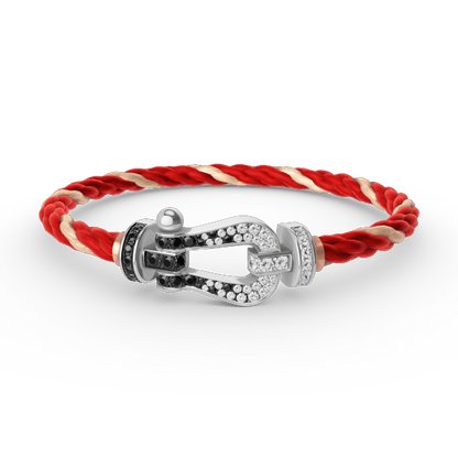[KELA]FORCE LARGE HORSESHOE BLACK & WHITE DIAMOND BRACELET - WHITE GOLD