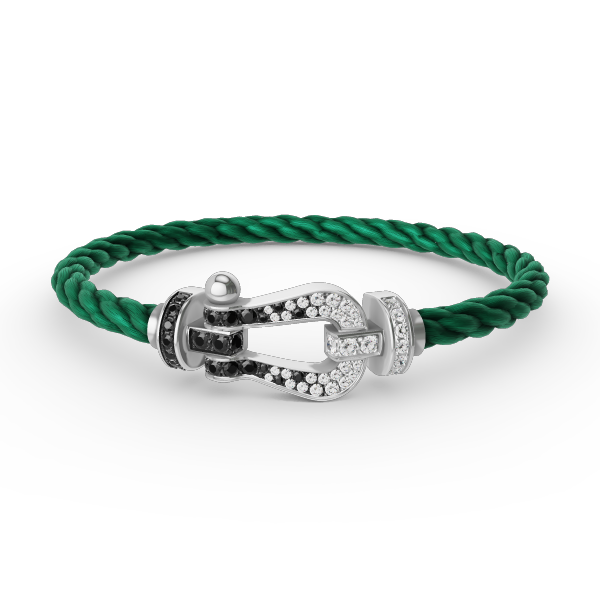 [KELA]FORCE LARGE HORSESHOE BLACK & WHITE DIAMOND BRACELET - WHITE GOLD