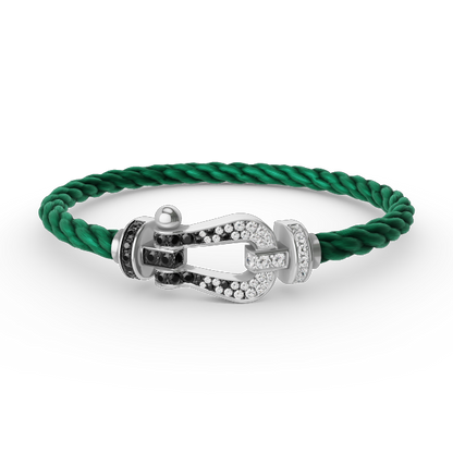 [KELA]FORCE LARGE HORSESHOE BLACK & WHITE DIAMOND BRACELET - WHITE GOLD