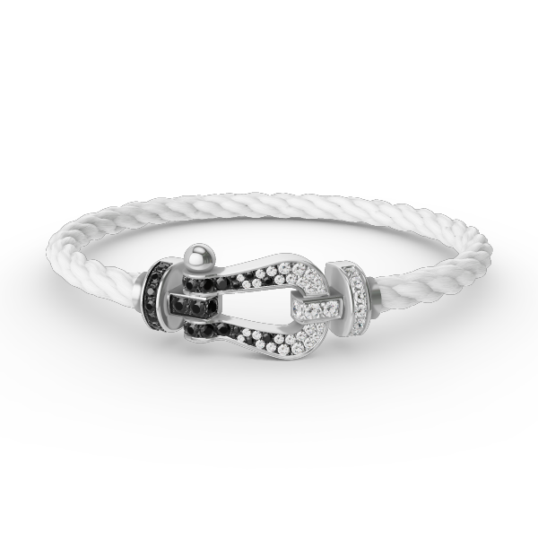 [KELA]FORCE LARGE HORSESHOE BLACK & WHITE DIAMOND BRACELET - WHITE GOLD