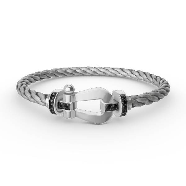 [KELA]FORCE LARGE HORSESHOE BLACK DIAMOND BRACELET - WHITE GOLD