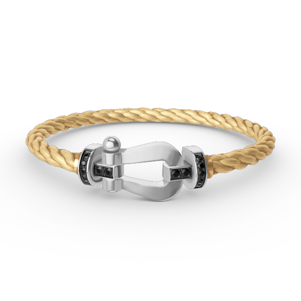 [KELA]FORCE LARGE HORSESHOE BLACK DIAMOND BRACELET - WHITE GOLD