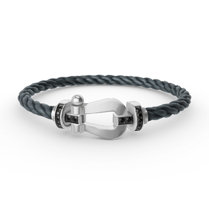 [KELA]FORCE LARGE HORSESHOE BLACK DIAMOND BRACELET - WHITE GOLD