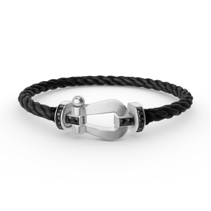 [KELA]FORCE LARGE HORSESHOE BLACK DIAMOND BRACELET - WHITE GOLD