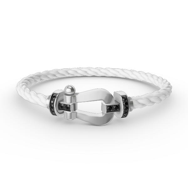 [KELA]FORCE LARGE HORSESHOE BLACK DIAMOND BRACELET - WHITE GOLD