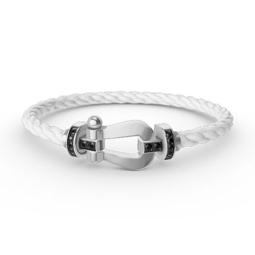 [KELA]FORCE LARGE HORSESHOE BLACK DIAMOND BRACELET - WHITE GOLD