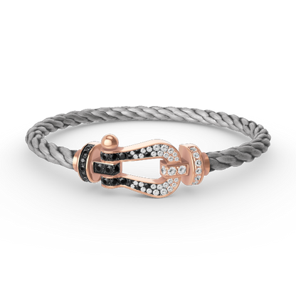 [KELA]FORCE LARGE HORSESHOE BLACK & WHITE DIAMOND BRACELET - ROSE GOLD