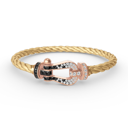 [KELA]FORCE LARGE HORSESHOE BLACK & WHITE DIAMOND BRACELET - ROSE GOLD