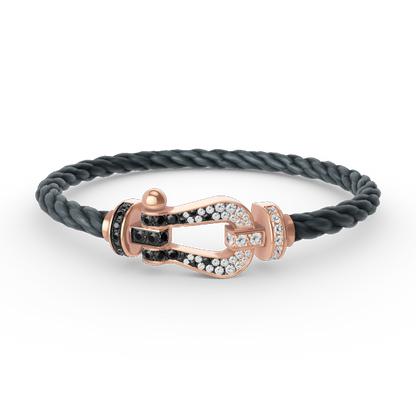 [KELA]FORCE LARGE HORSESHOE BLACK & WHITE DIAMOND BRACELET - ROSE GOLD